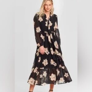 Who What Wear Floral Tiered Maxi Dress with Necktie